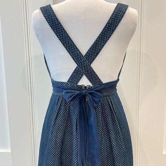 Nina Women’s Small Blue White Plunge Criss Cross Open Back Midi Dress - Picture 8 of 14